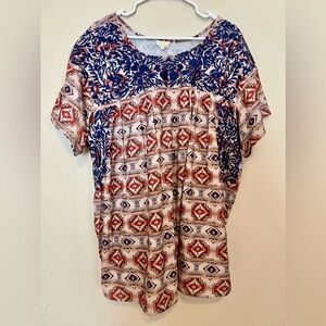 Layers Brown and Blue Southwest Blouse for Casual Wear. Embroidery size 3X